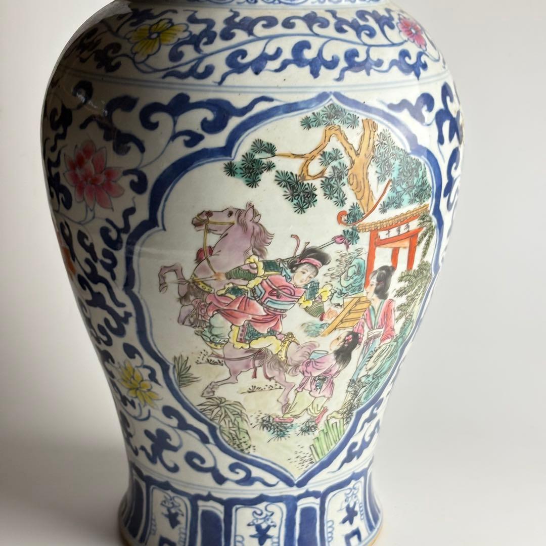 中国 染付 色絵 花瓶 壺 粉彩