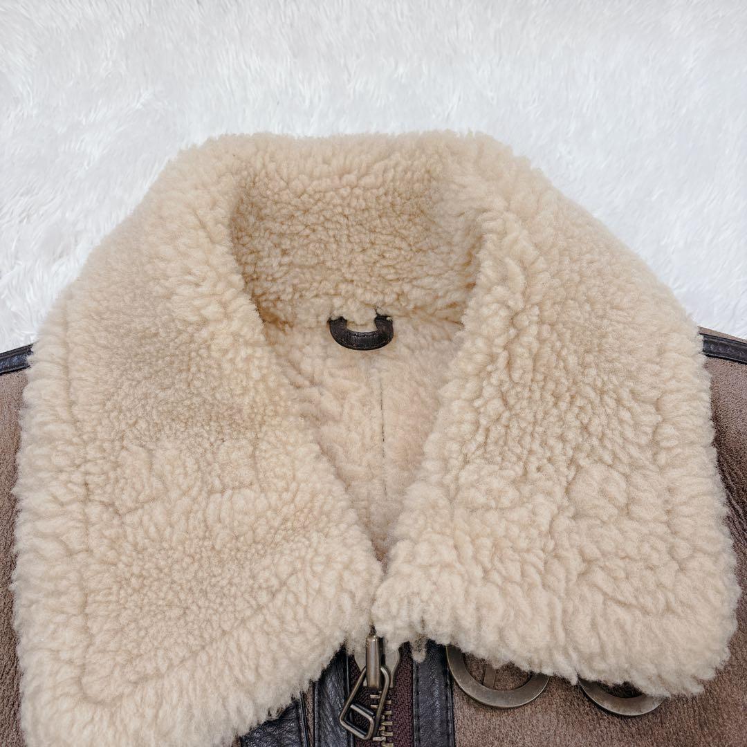 美品　短丈　ヴィンテージ　ムートンジャケット　リアルムートン　羊　ボア　M