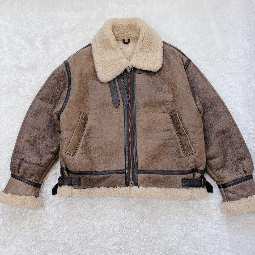 美品　短丈　ヴィンテージ　ムートンジャケット　リアルムートン　羊　ボア　M