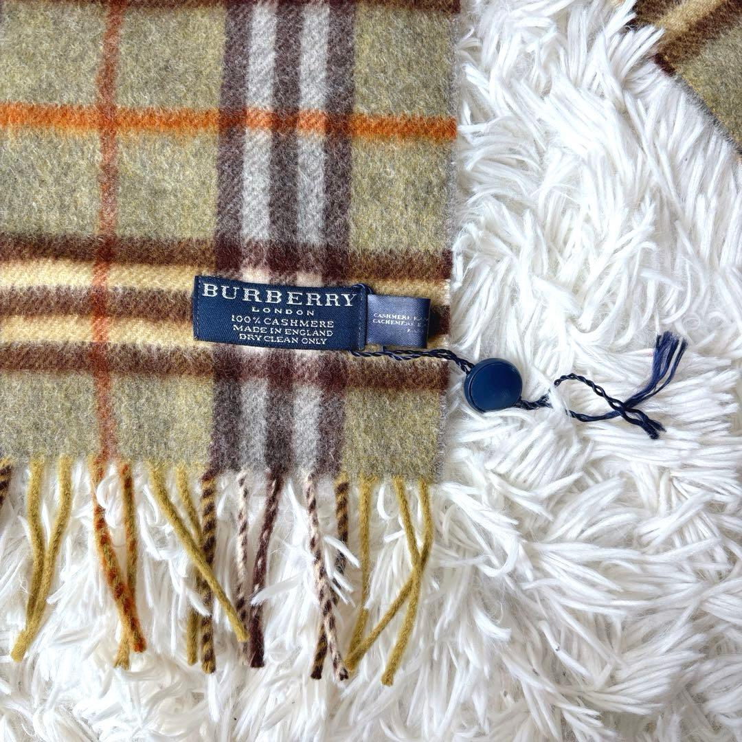 【未使用品】バーバリーロンドン　カシミヤ100%マフラー　グリーン　チェック柄