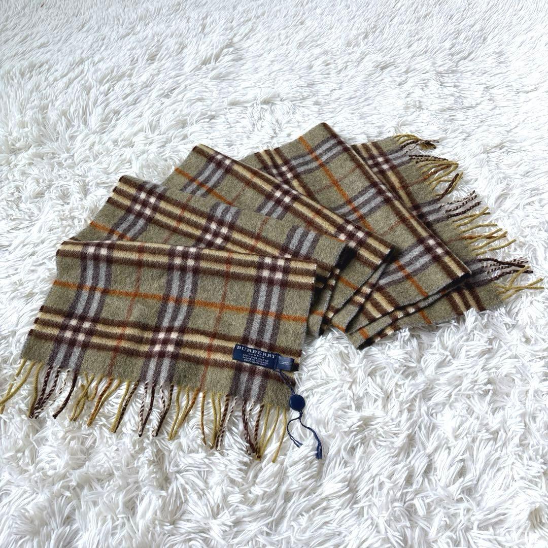【未使用品】バーバリーロンドン　カシミヤ100%マフラー　グリーン　チェック柄