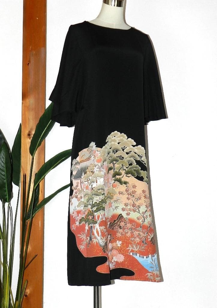留袖　ワンピース　ドレス　フレアー袖　手書き友禅染　正絹　481　夢ちりめん
