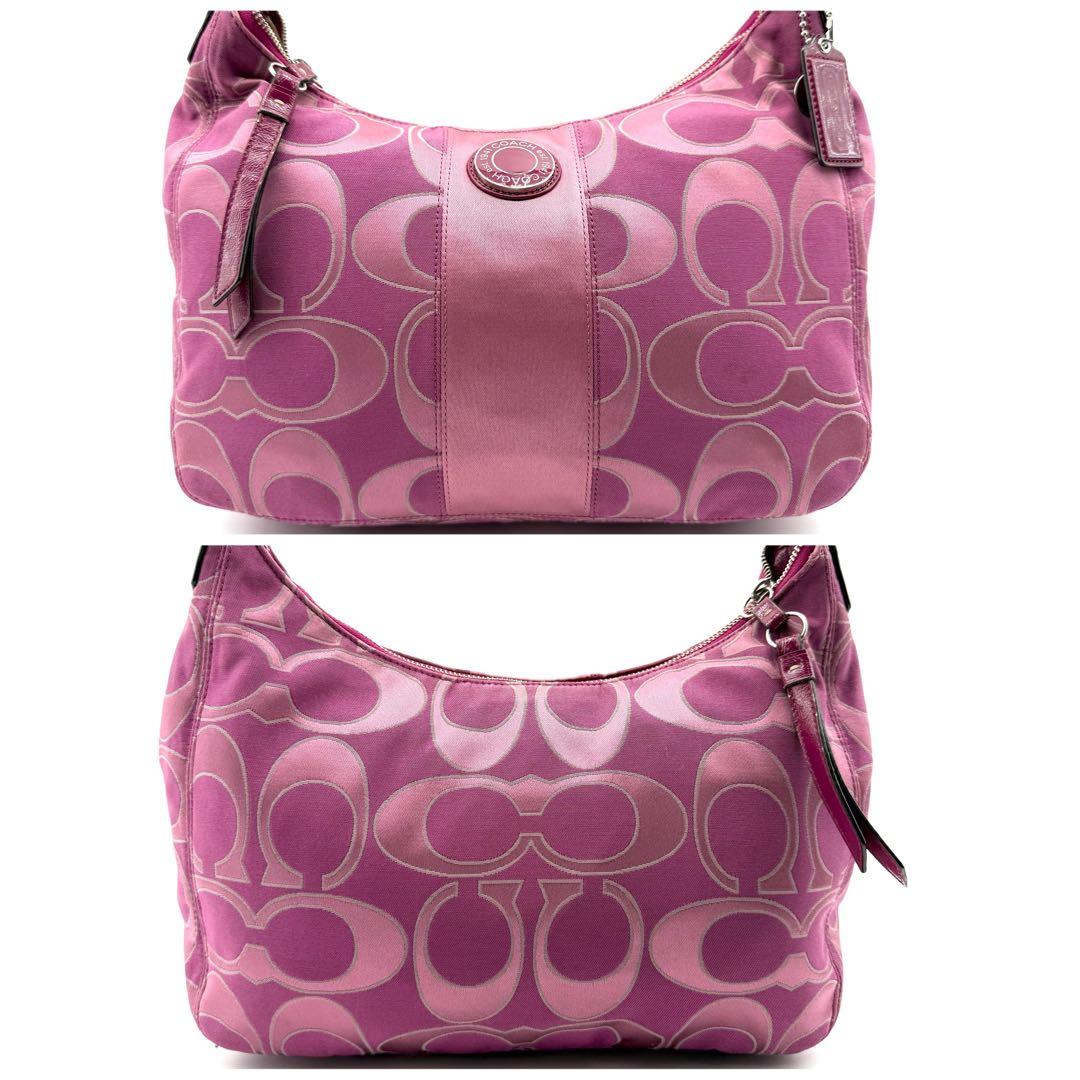 美品　COACH　アクセサリーポーチ　2way 　ピンク　キャンバス　チャーム