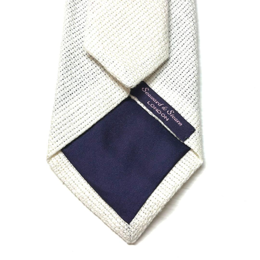 【新品タグ付き✨】シーワードアンドスターン ネクタイ ホワイト 無地 高級シルク