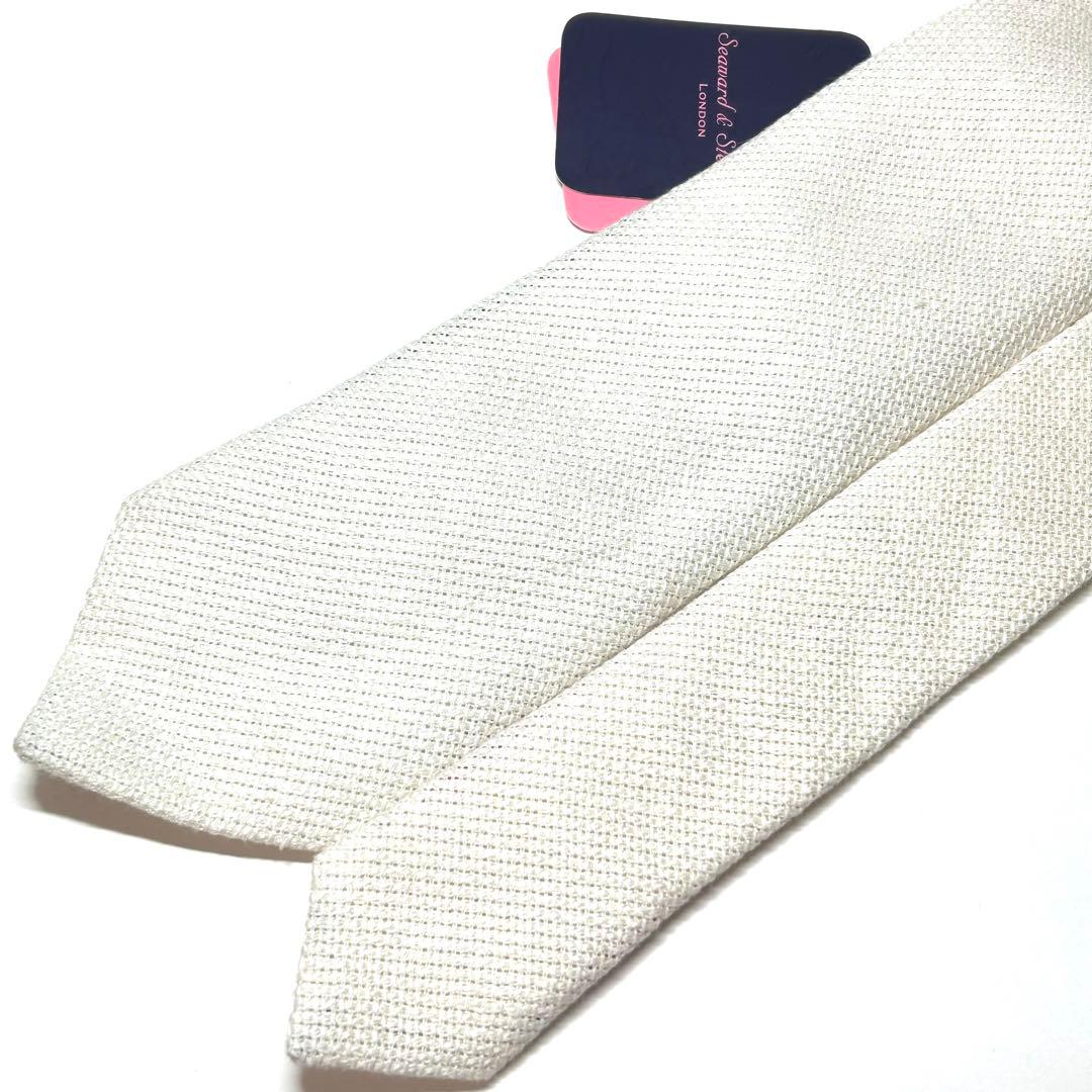 【新品タグ付き✨】シーワードアンドスターン ネクタイ ホワイト 無地 高級シルク