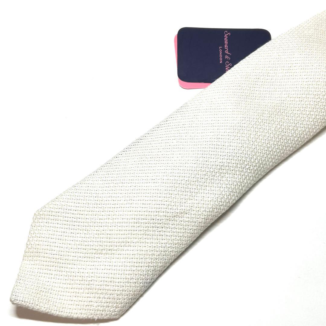 【新品タグ付き✨】シーワードアンドスターン ネクタイ ホワイト 無地 高級シルク