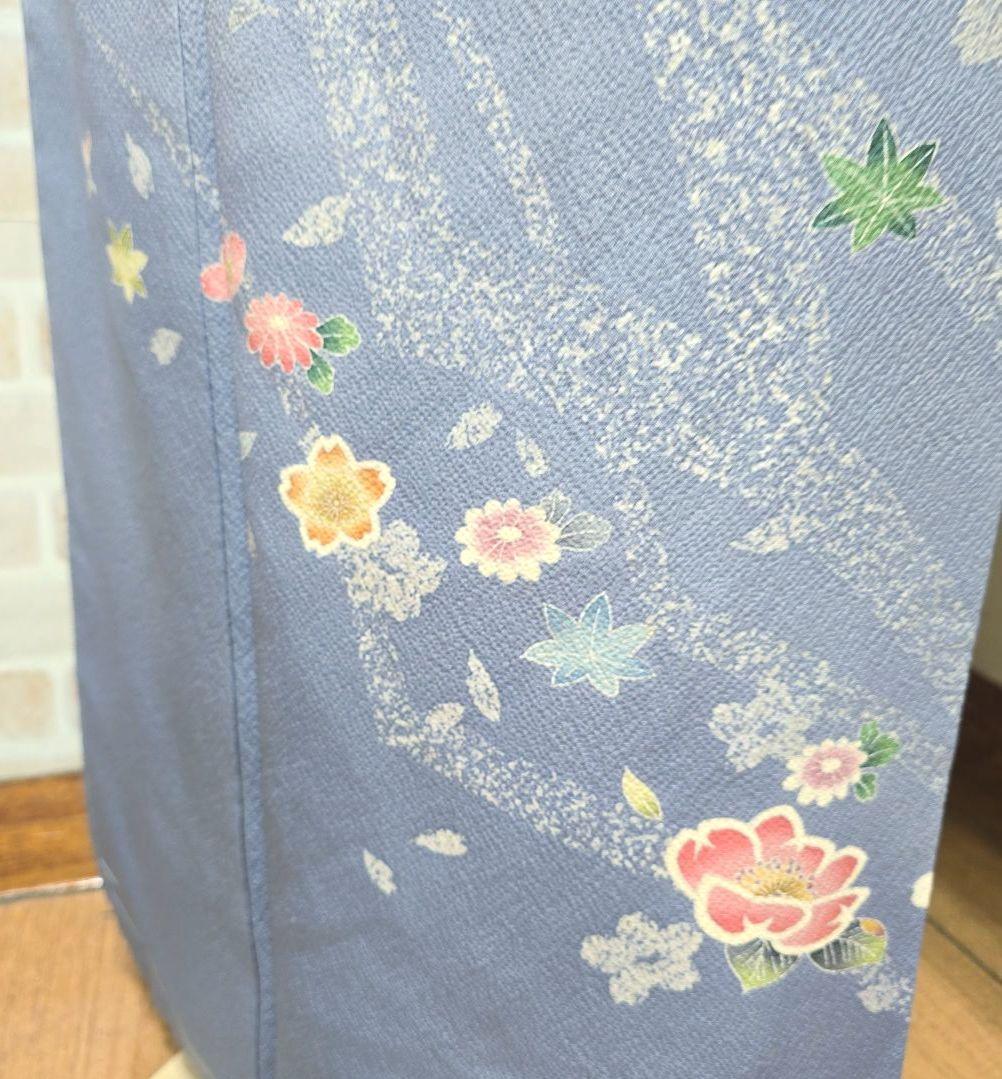 青紫色桜訪問着と袋帯・帯揚げ帯締めの4点フルセット