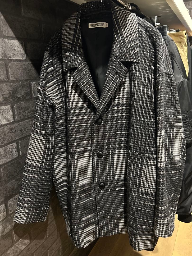 ジャケット・アウター COOTIEJacquardCheckWoolShortChester Coat