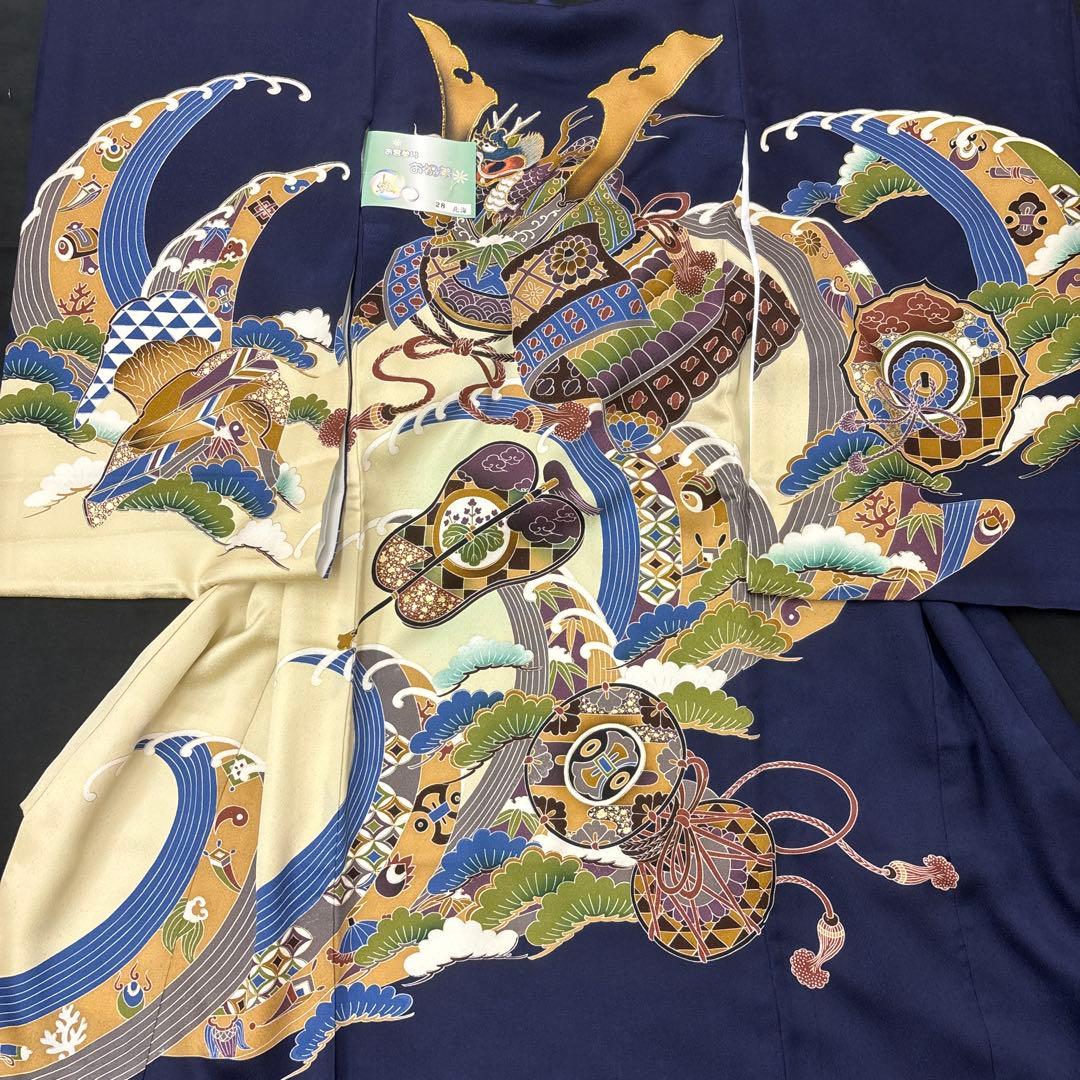 即決価格☆特選豪華刺繍大将兜龍、古代宝尽し祝い文、新品☆正絹産着祝着京友禅染