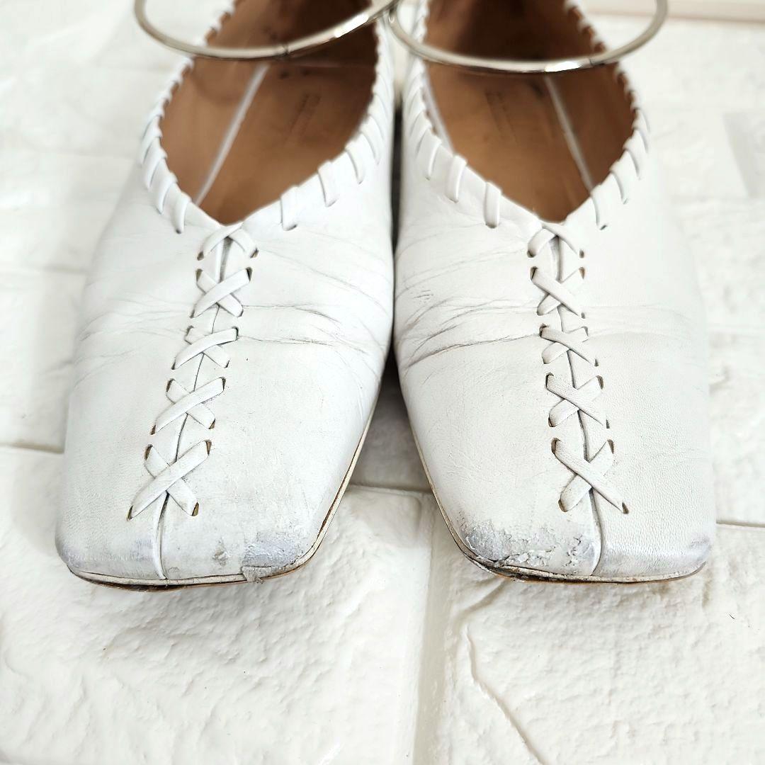 ジル・サンダー　ホワイト レザー フラットシューズ 編み込み　箱袋付