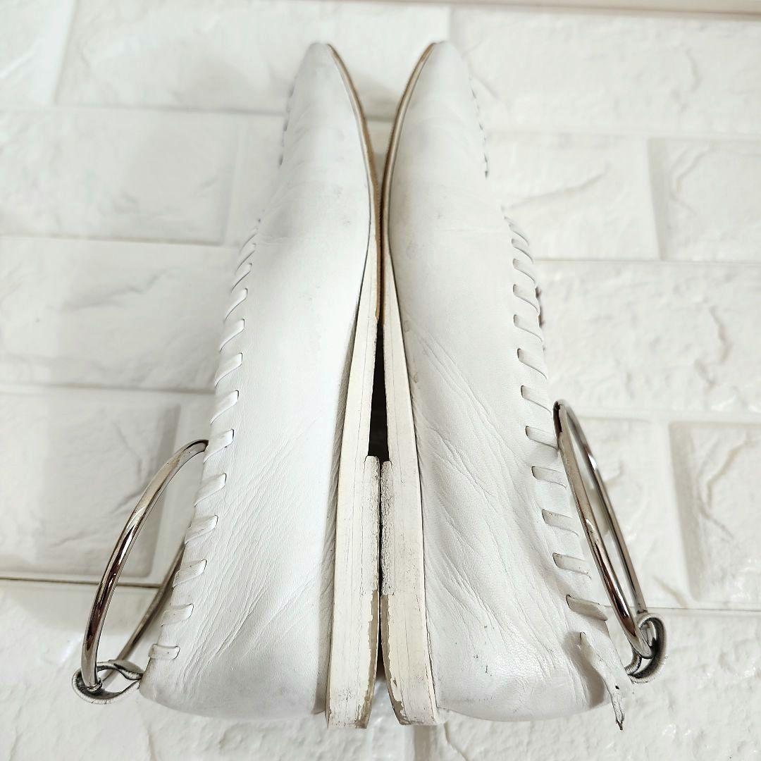 ジル・サンダー　ホワイト レザー フラットシューズ 編み込み　箱袋付