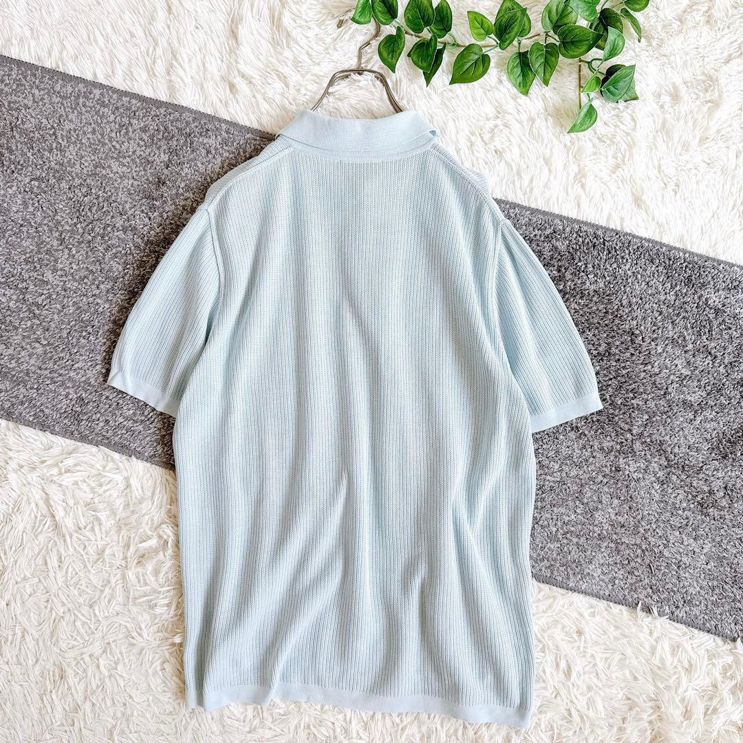 希少　オールド　エルメス 半袖　ポロシャツ　無地　XL ブルー　コットン　メンズ