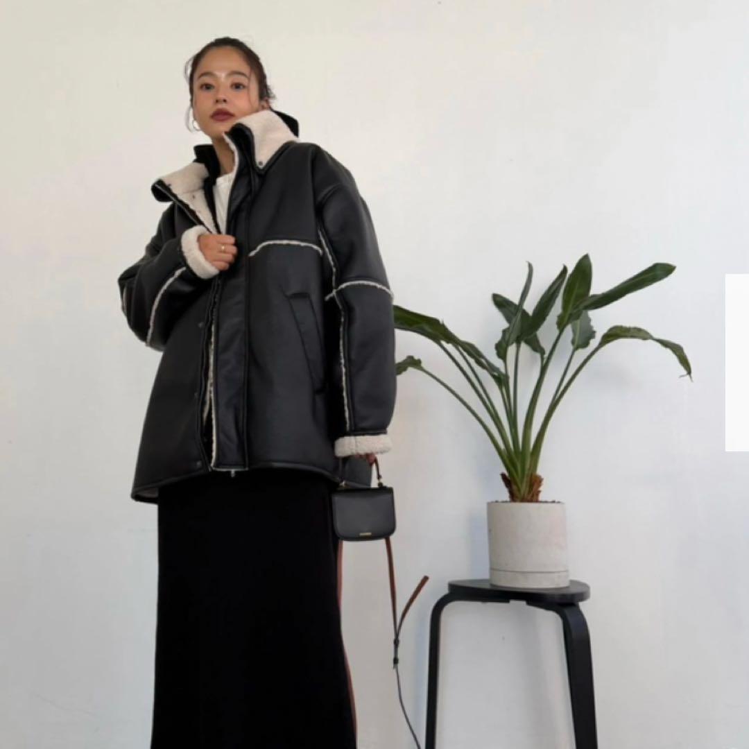 【TRUNC】Boa Collar Faux Leather Blouson