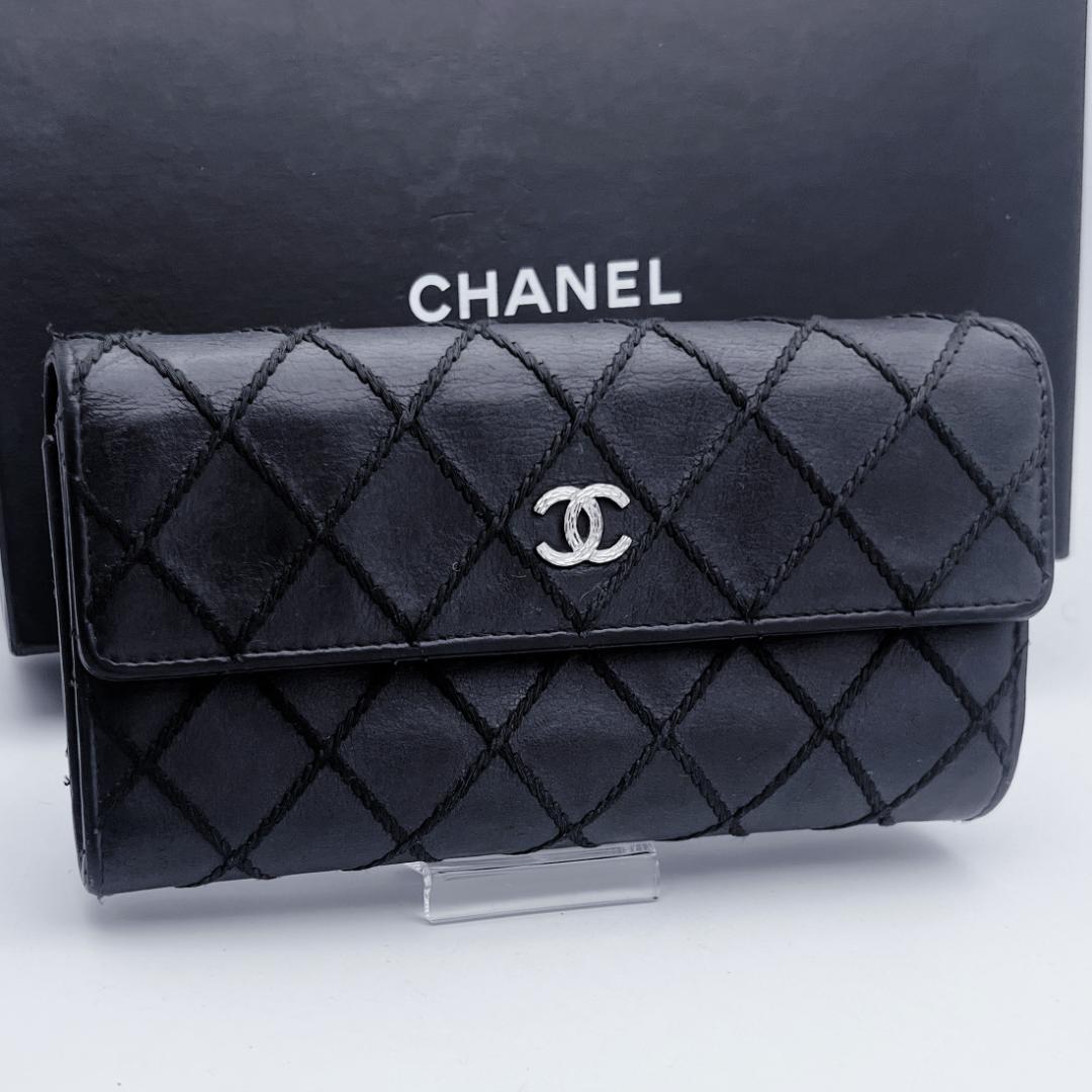 箱無し！即決フォロー割！シャネル マトラッセ ステッチ黒財布 正規保証2919.