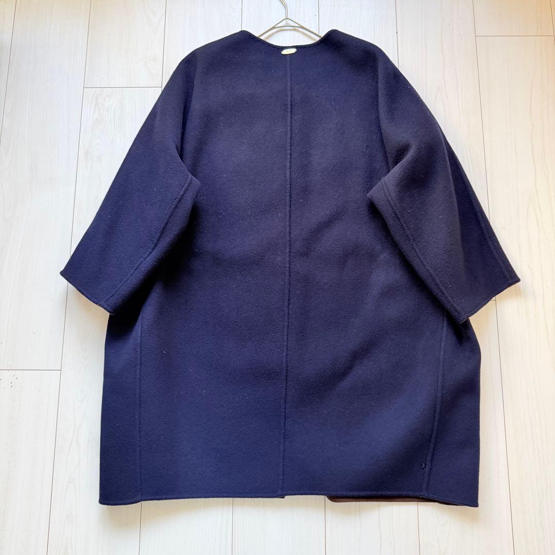 希少✨ドゥーズィエムクラス　ノーカラーリバーコート　ダブルフェイス　ウール