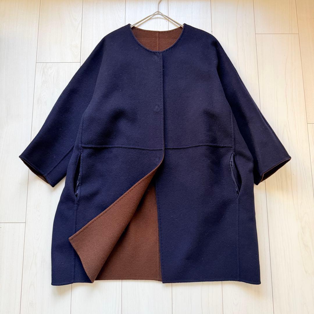 希少✨ドゥーズィエムクラス　ノーカラーリバーコート　ダブルフェイス　ウール
