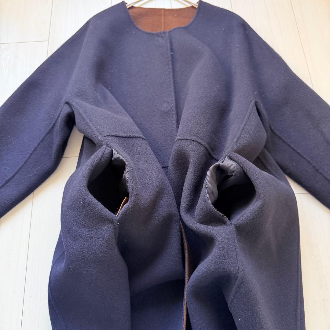 希少✨ドゥーズィエムクラス　ノーカラーリバーコート　ダブルフェイス　ウール