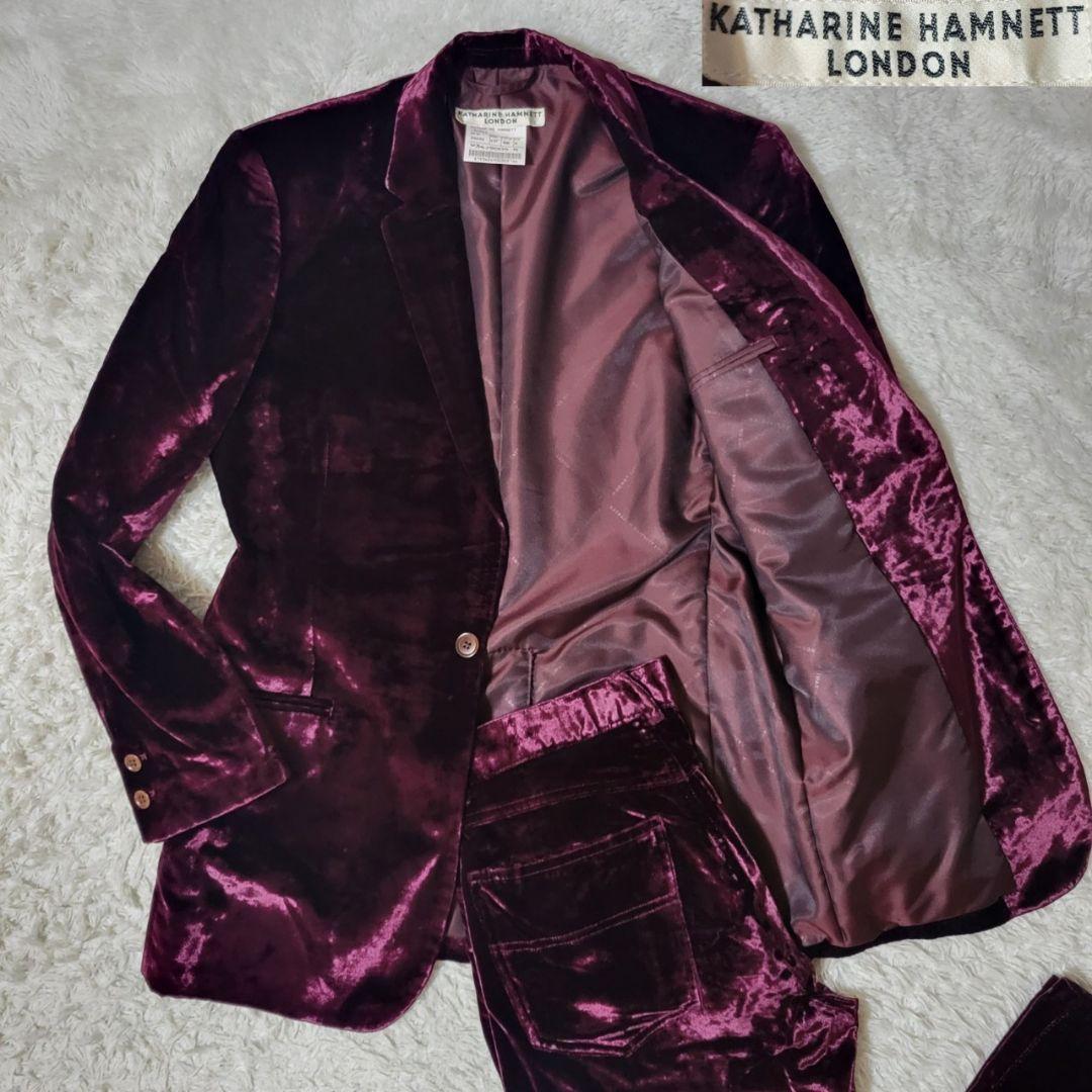 美品✨　キャサリンハムネット　ベロア　セットアップ　フレアパンツ　ボルドー　M