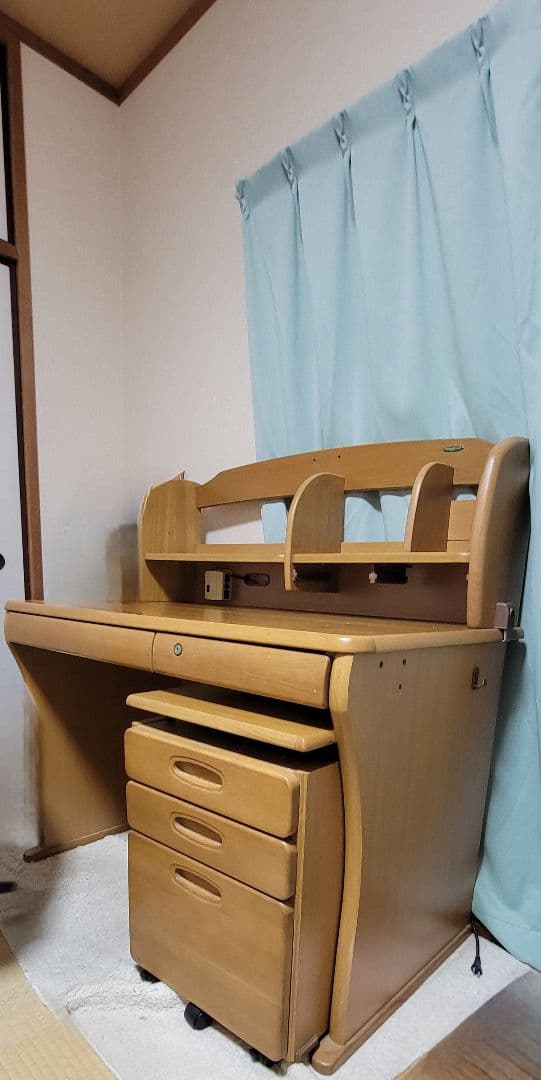 木製シンプル学習机 本棚•引き出し付き