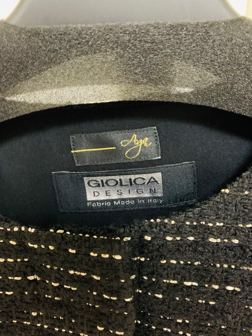 Aga GIOLICA DESIGN ノーカラーツイードジャケット定価46000