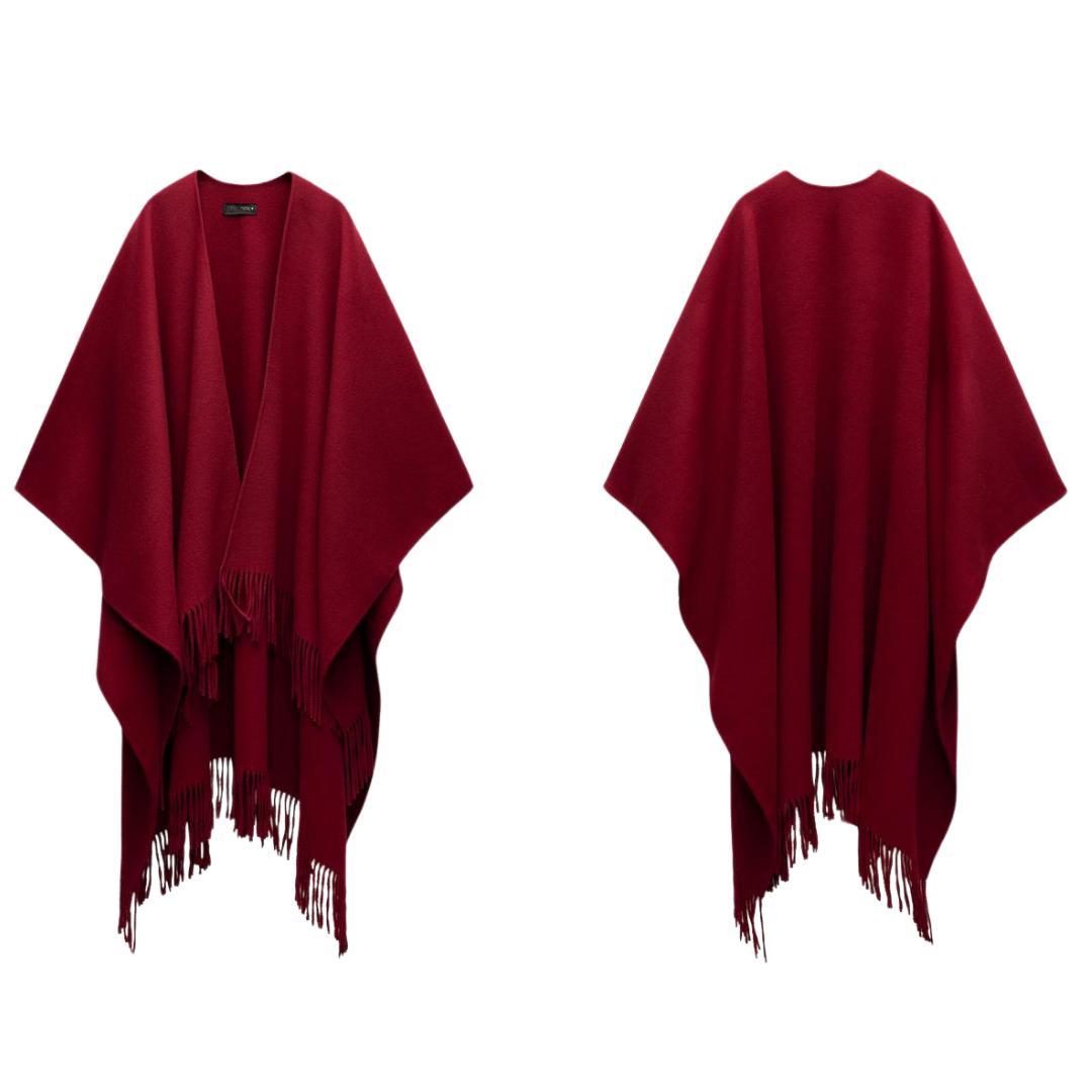 【新作・新品】ZARA ZW COLLECTION ウール混フリンジケープ