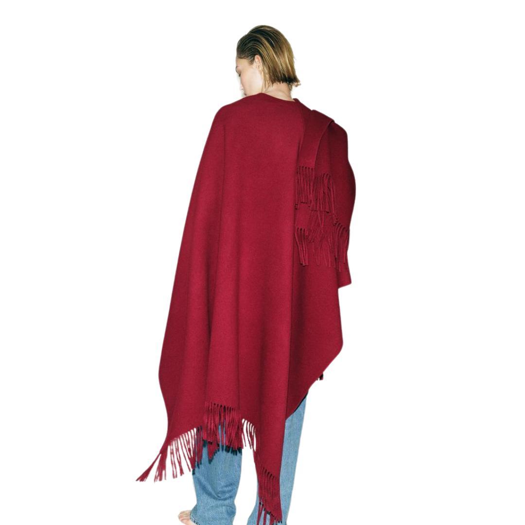 【新作・新品】ZARA ZW COLLECTION ウール混フリンジケープ