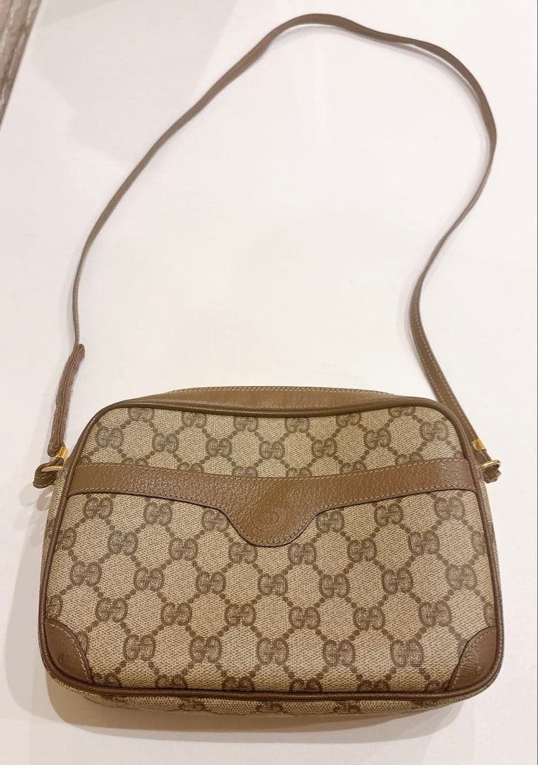 【美品】GUCCI オールドグッチ ショルダーバッグ　ブラウン ロゴ レザー