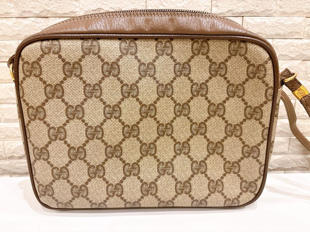 【美品】GUCCI オールドグッチ ショルダーバッグ　ブラウン ロゴ レザー