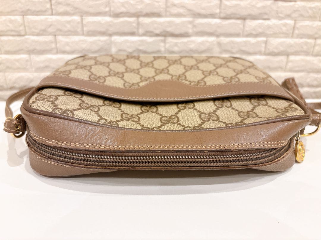 【美品】GUCCI オールドグッチ ショルダーバッグ　ブラウン ロゴ レザー