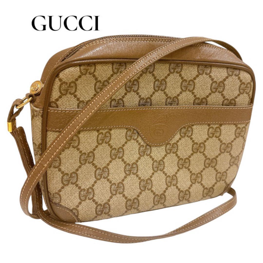 【美品】GUCCI オールドグッチ ショルダーバッグ　ブラウン ロゴ レザー
