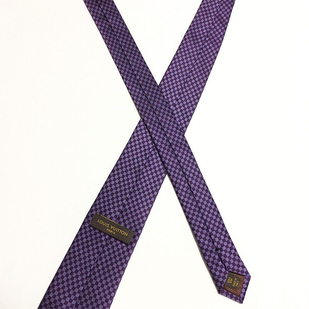 未使用級 ルイヴィトン Louis Vuitton ネクタイ パープル ダミエ