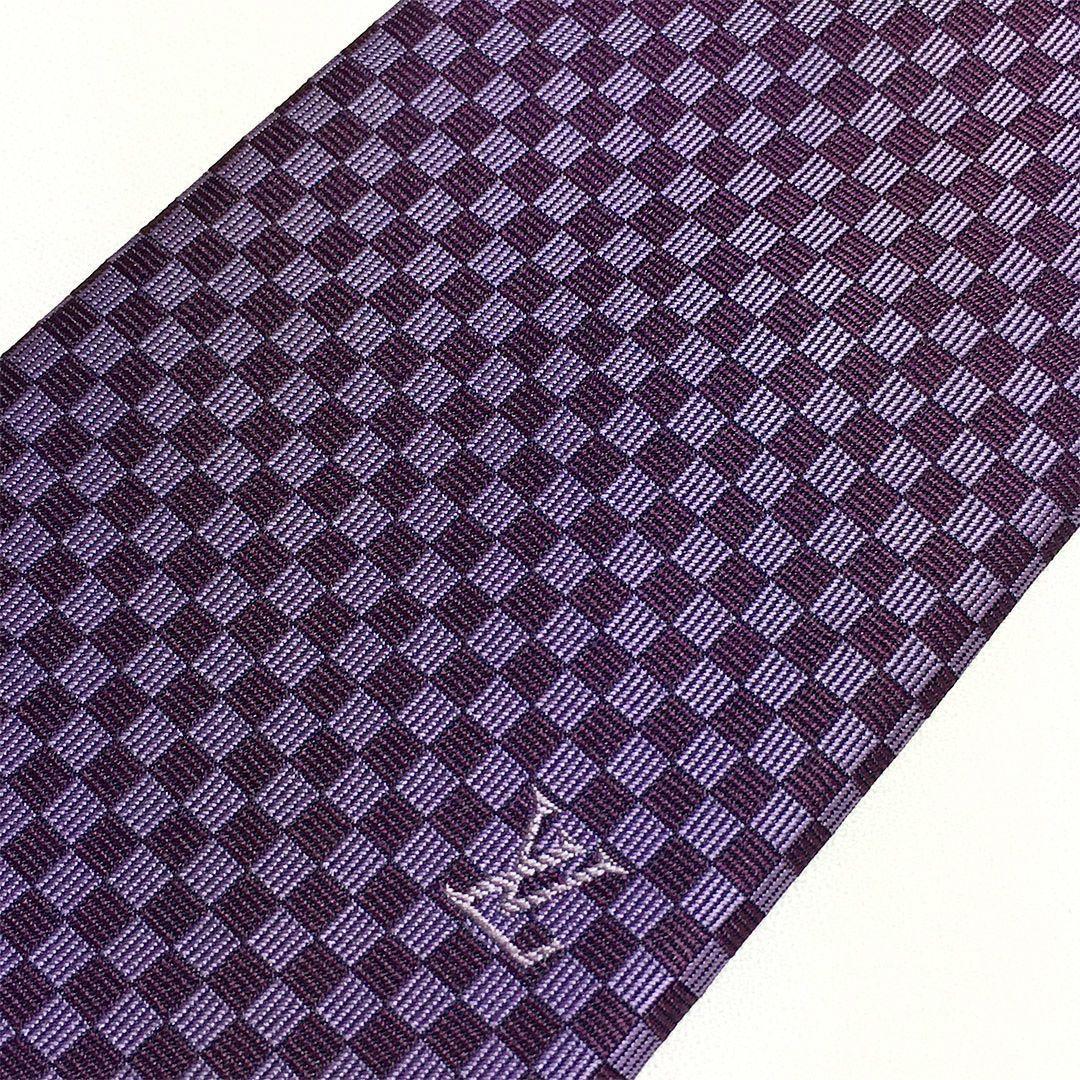 未使用級 ルイヴィトン Louis Vuitton ネクタイ パープル ダミエ