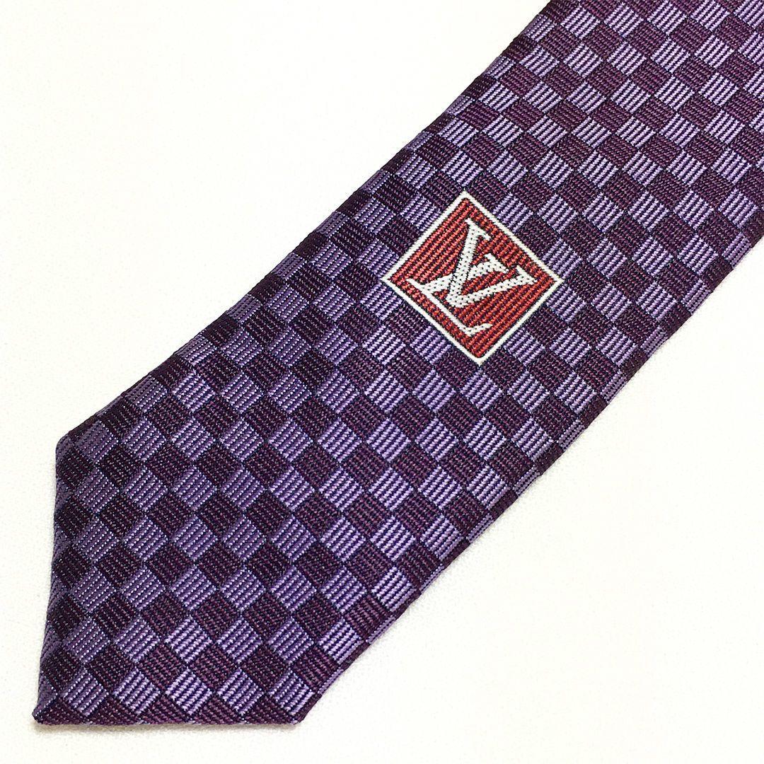 未使用級 ルイヴィトン Louis Vuitton ネクタイ パープル ダミエ