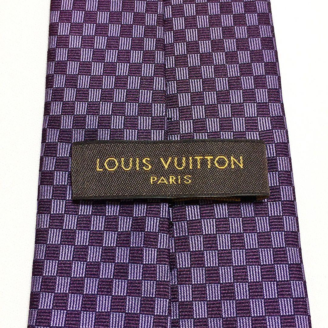 未使用級 ルイヴィトン Louis Vuitton ネクタイ パープル ダミエ