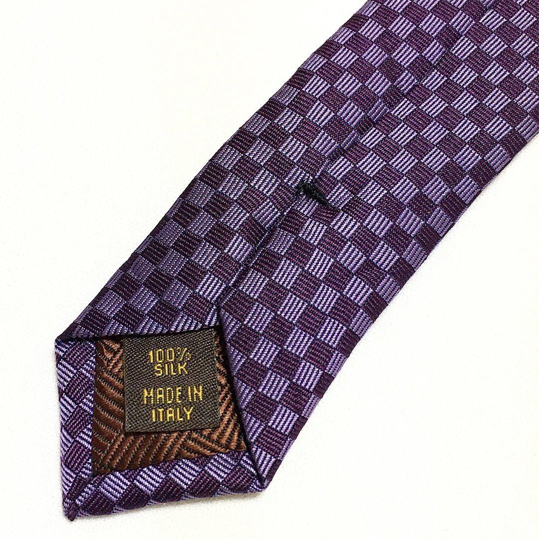 未使用級 ルイヴィトン Louis Vuitton ネクタイ パープル ダミエ