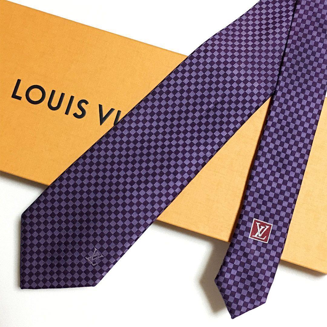 未使用級 ルイヴィトン Louis Vuitton ネクタイ パープル ダミエ