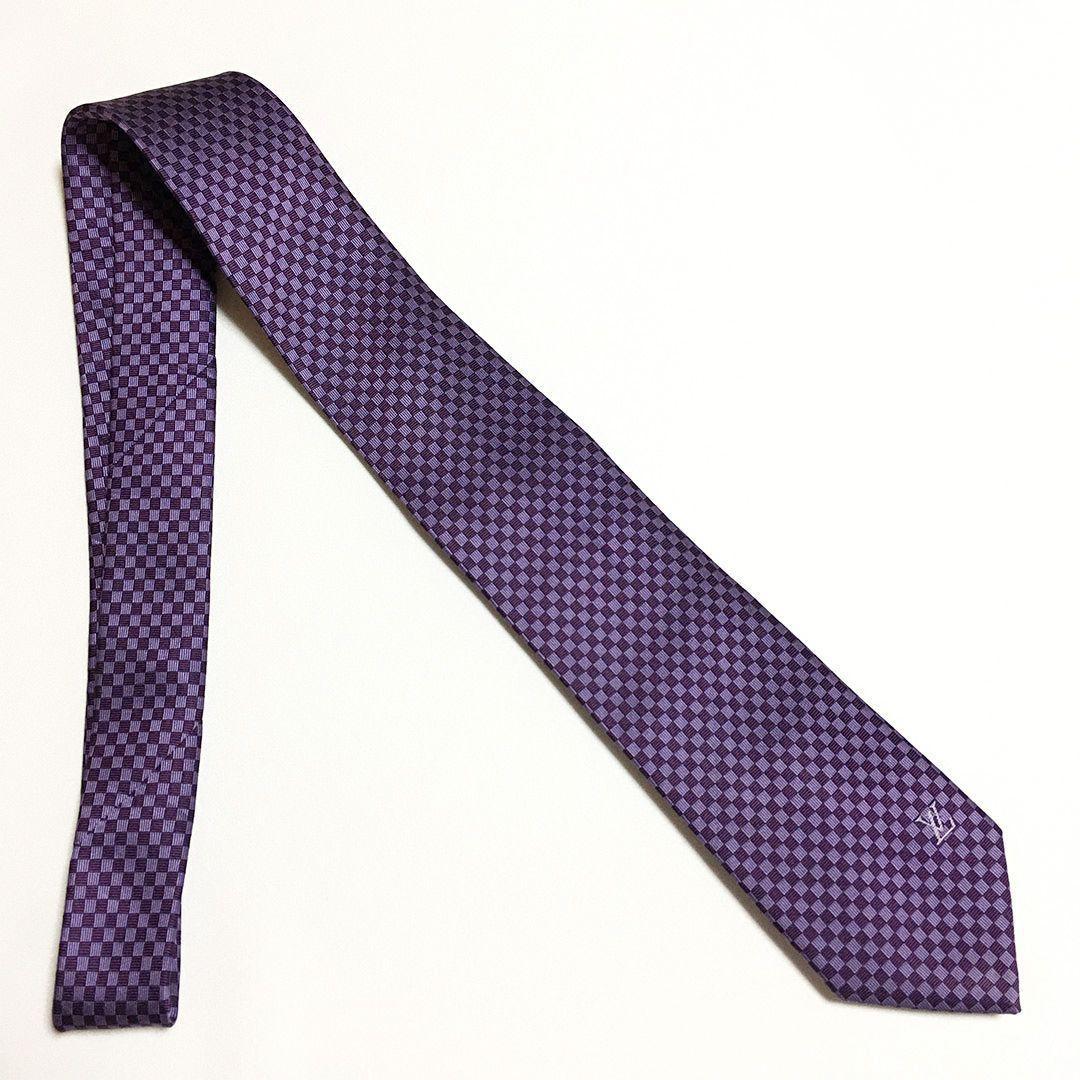 未使用級 ルイヴィトン Louis Vuitton ネクタイ パープル ダミエ