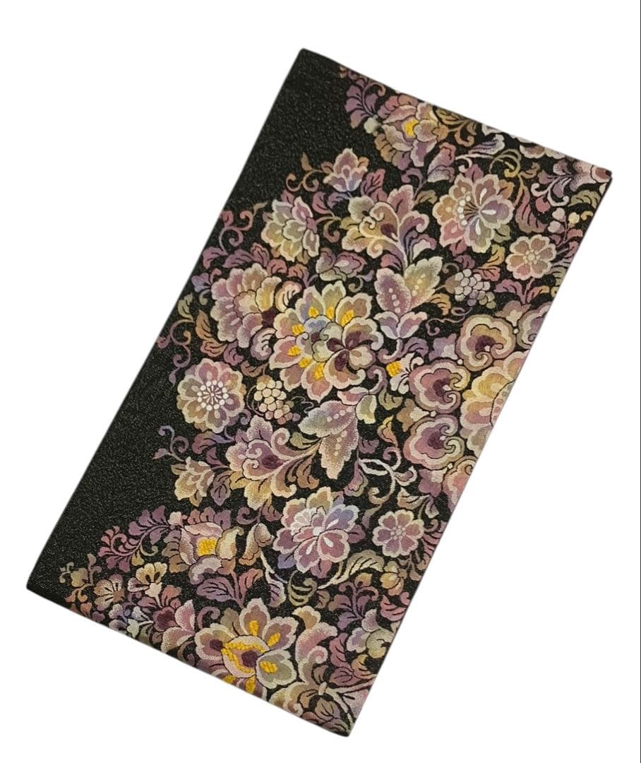 西陣弐重経織 袋帯 六通柄 正絹 葡萄花唐草 未使用に近い イ6544