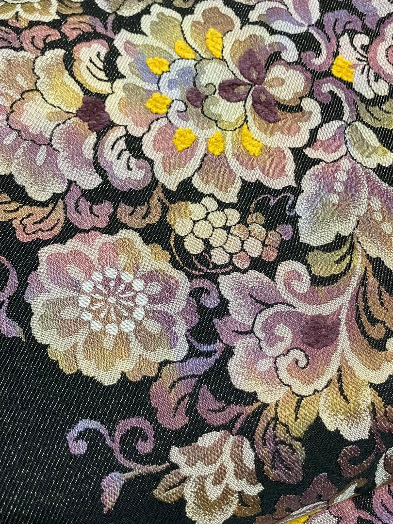 西陣弐重経織 袋帯 六通柄 正絹 葡萄花唐草 未使用に近い イ6544