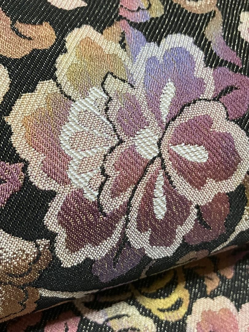 西陣弐重経織 袋帯 六通柄 正絹 葡萄花唐草 未使用に近い イ6544