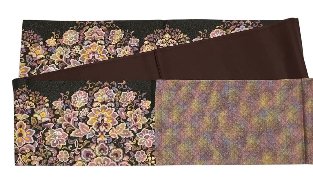 西陣弐重経織 袋帯 六通柄 正絹 葡萄花唐草 未使用に近い イ6544