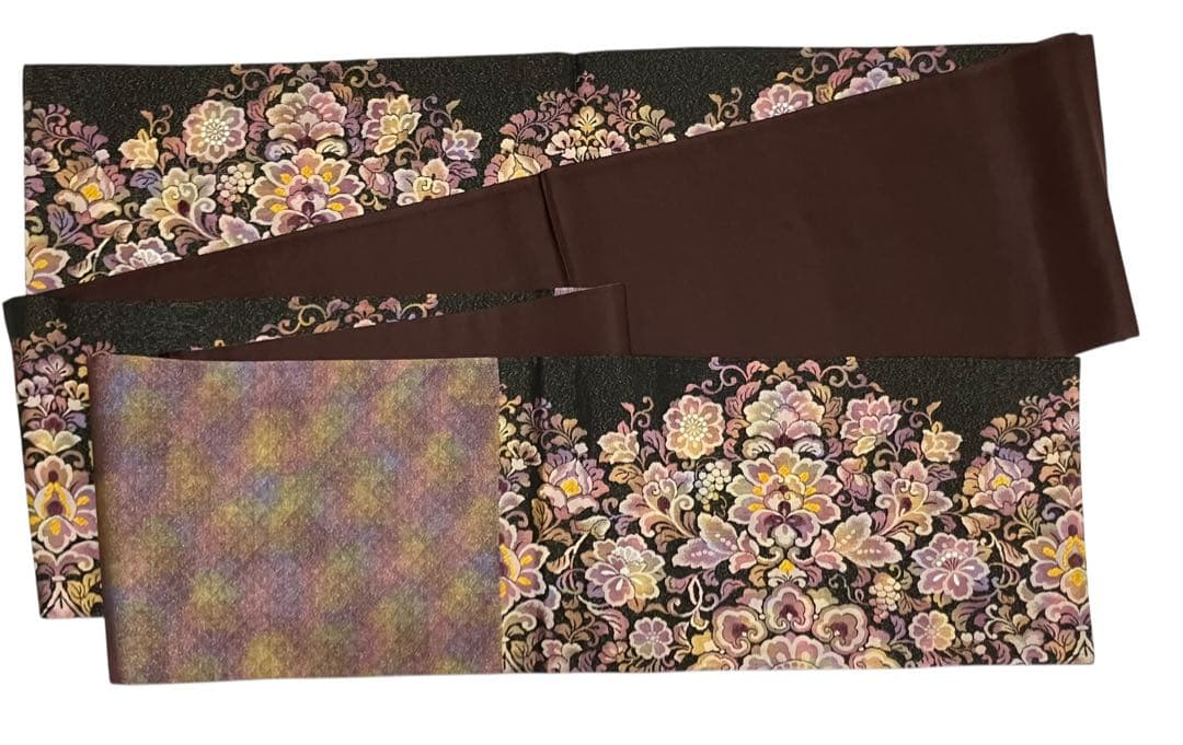 西陣弐重経織 袋帯 六通柄 正絹 葡萄花唐草 未使用に近い イ6544
