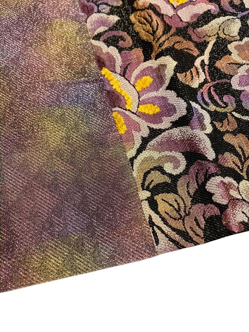 西陣弐重経織 袋帯 六通柄 正絹 葡萄花唐草 未使用に近い イ6544