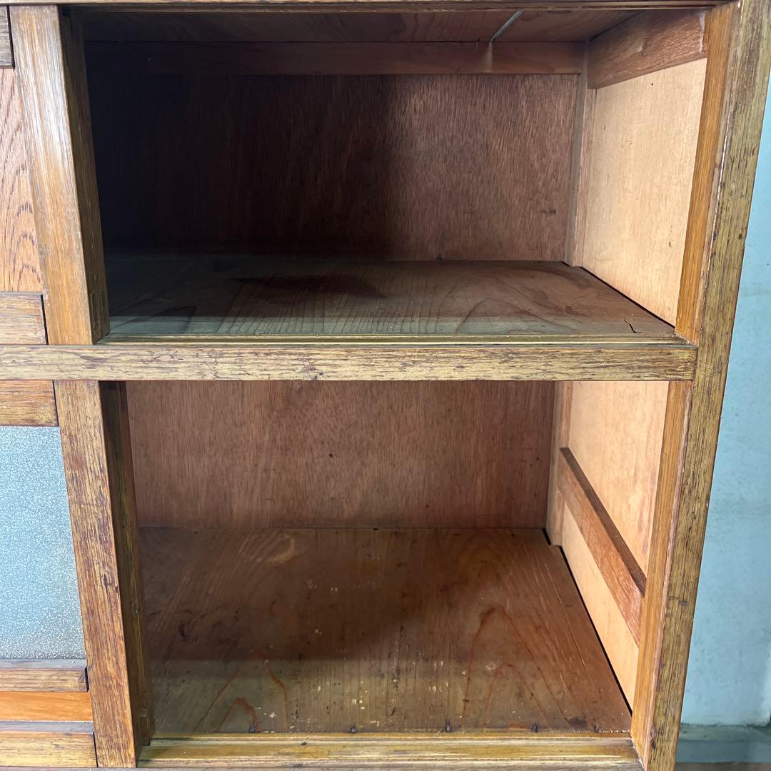 水屋箪笥 昭和初期 ガラス扉 キャビネット 引き出し三杯