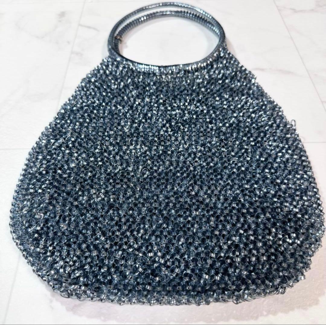 美品 アンテプリマ ワイヤーバッグ スタンダード ラウンド シルバーブルー 希少