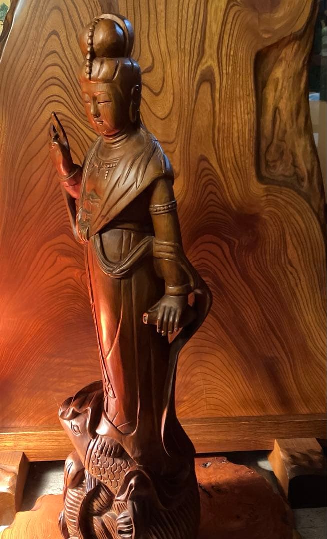 魚藍観音菩薩像 木彫 木製 仏像 仏教 置物