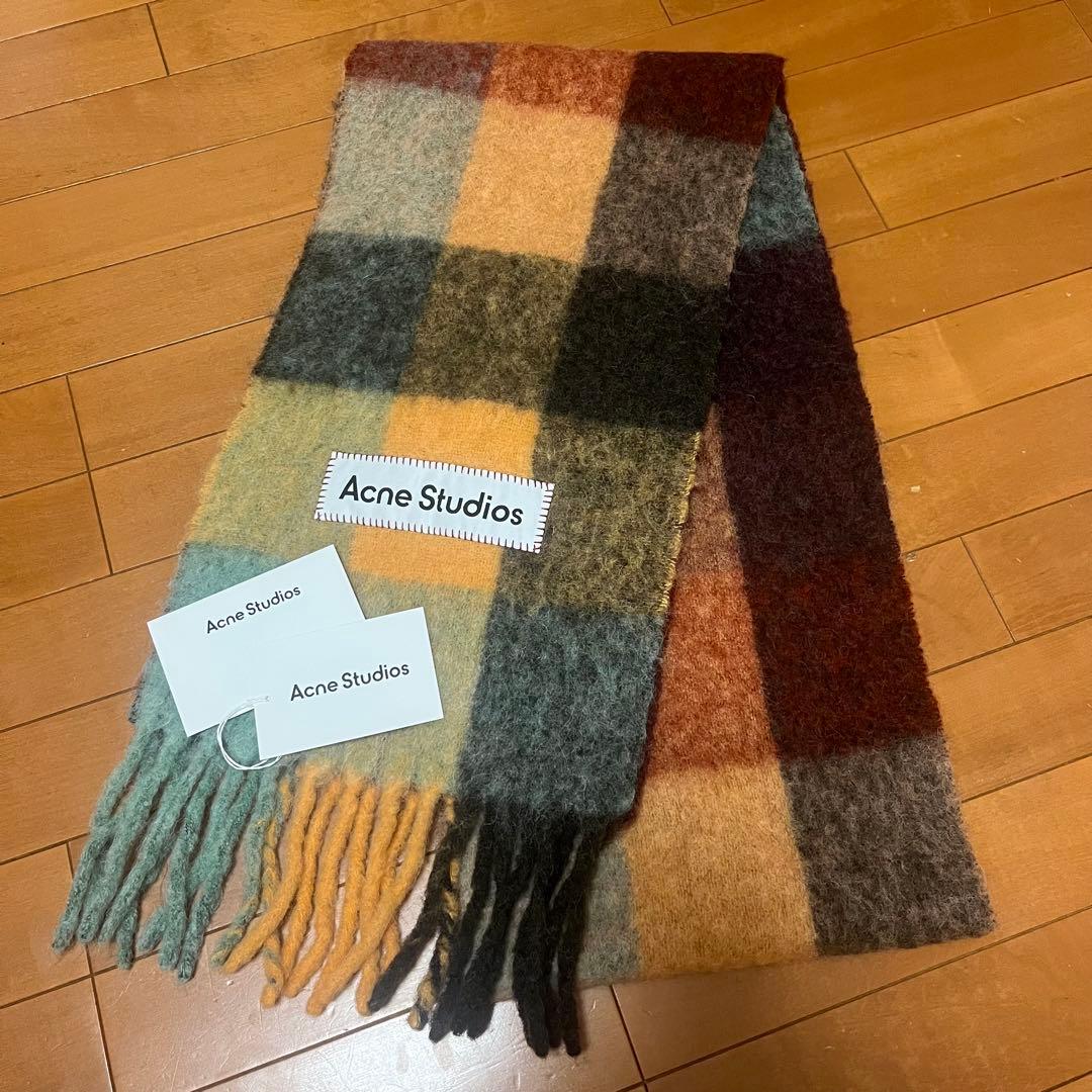Acne Studios マフラー モヘアチェックスカーフ ブラウン/イエロー