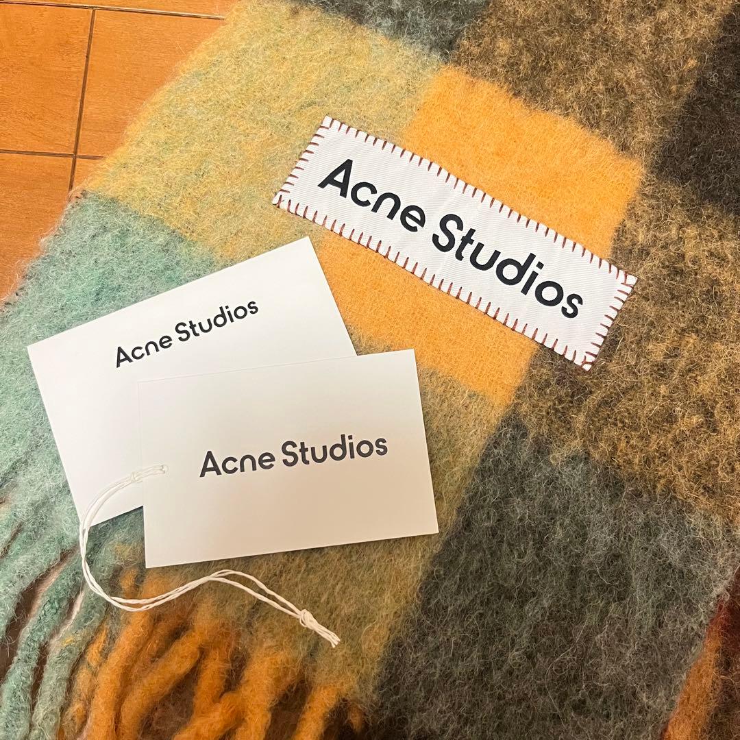 Acne Studios マフラー モヘアチェックスカーフ ブラウン/イエロー