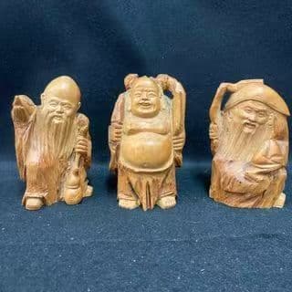 木彫り 七福神 寿老人 大黒天 恵比寿天 3体セット 縁起物 置物