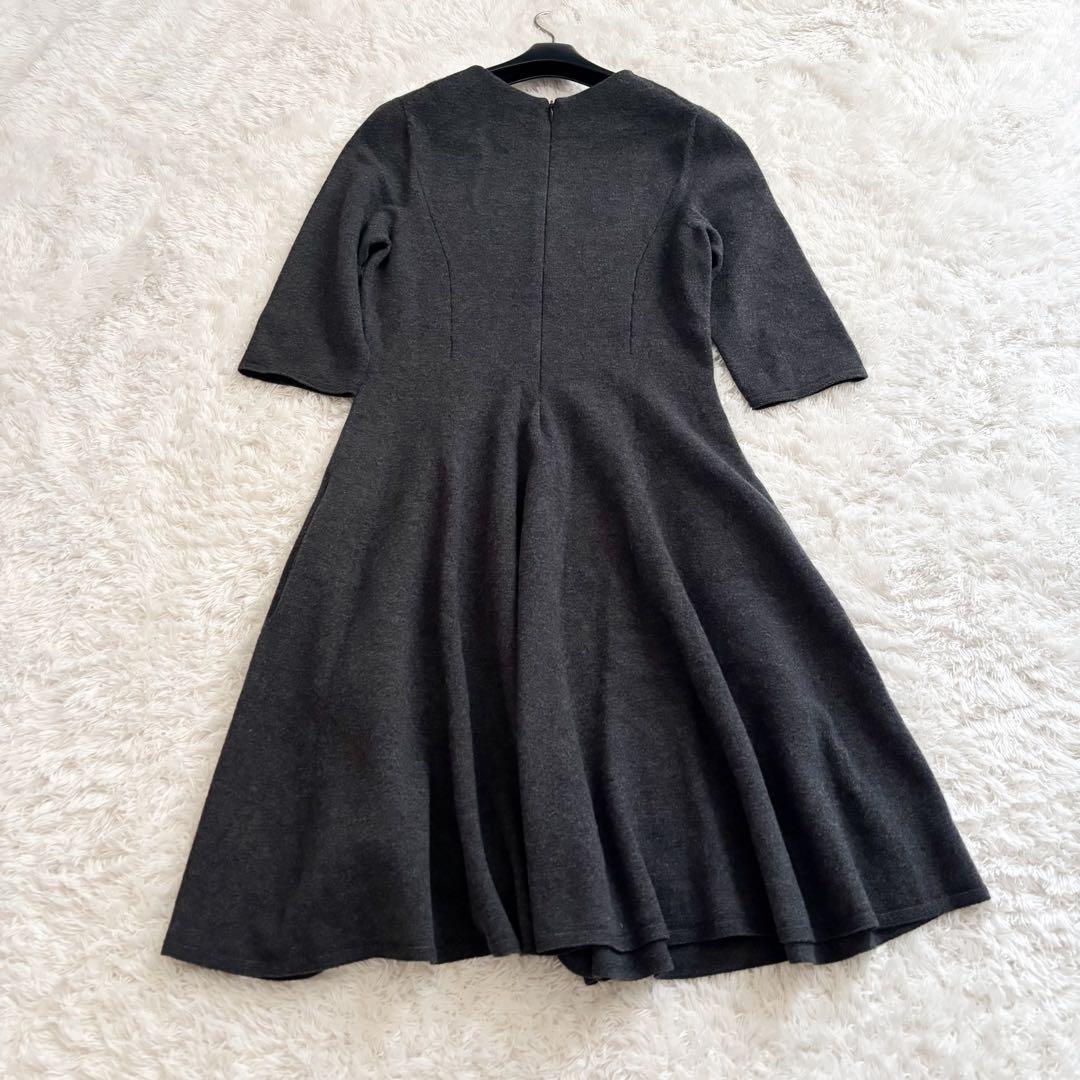 フォクシー　ニットワンピース　ウール100% ロゴプレート　グレー　38 フレア